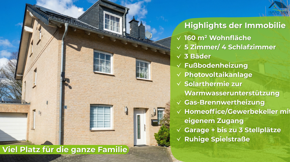 Familienhaus mit 160 m², PV-Anlage, Solar & Homeoffice – ruhige Spielstraße in Kerpen-Sindorf - Doppelhaushälfte Kerpen Buir | Angebot:25378520