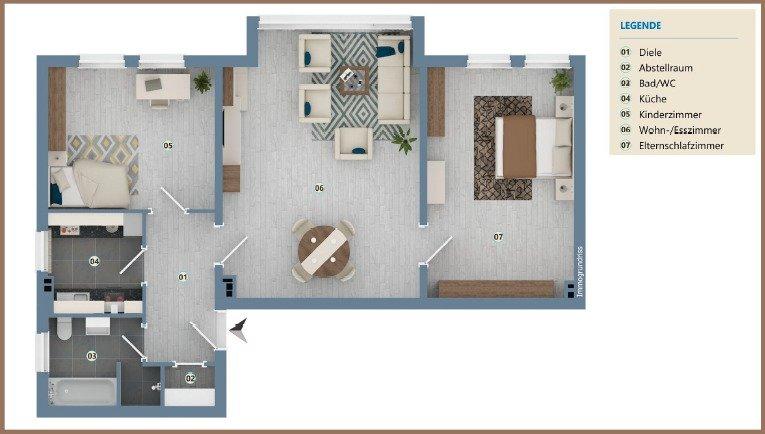 Etagenwohnung Bergheim - 3 Zimmer, 86 m&sup2;, 1.215&euro; | Angebot:26625135