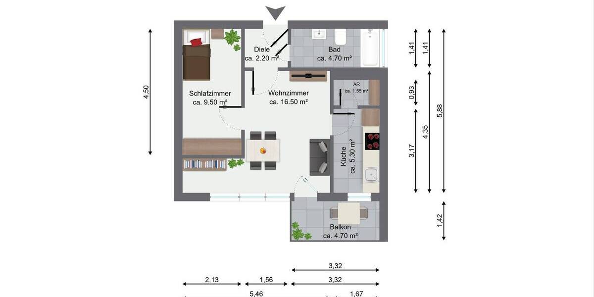 Etagenwohnung Alsdorf Schaufenberg - 2 Zimmer, 44 m&sup2;, 109.000&euro; | Angebot:25683251