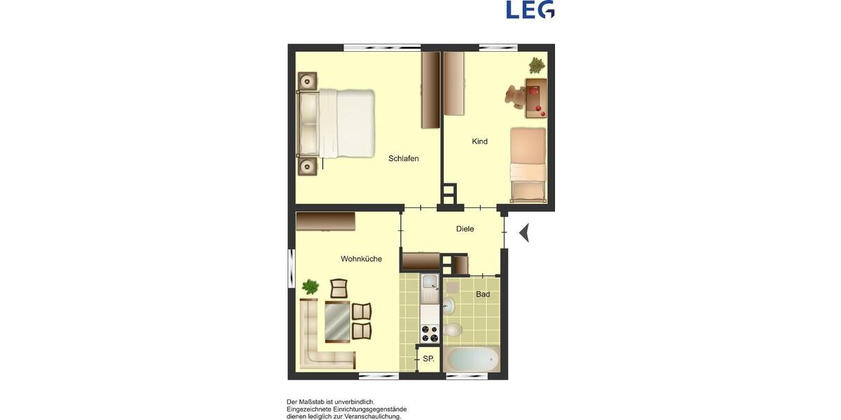 Etagenwohnung Würselen - 2 Zimmer, 47 m&sup2;, 449&euro; | Angebot:25979807