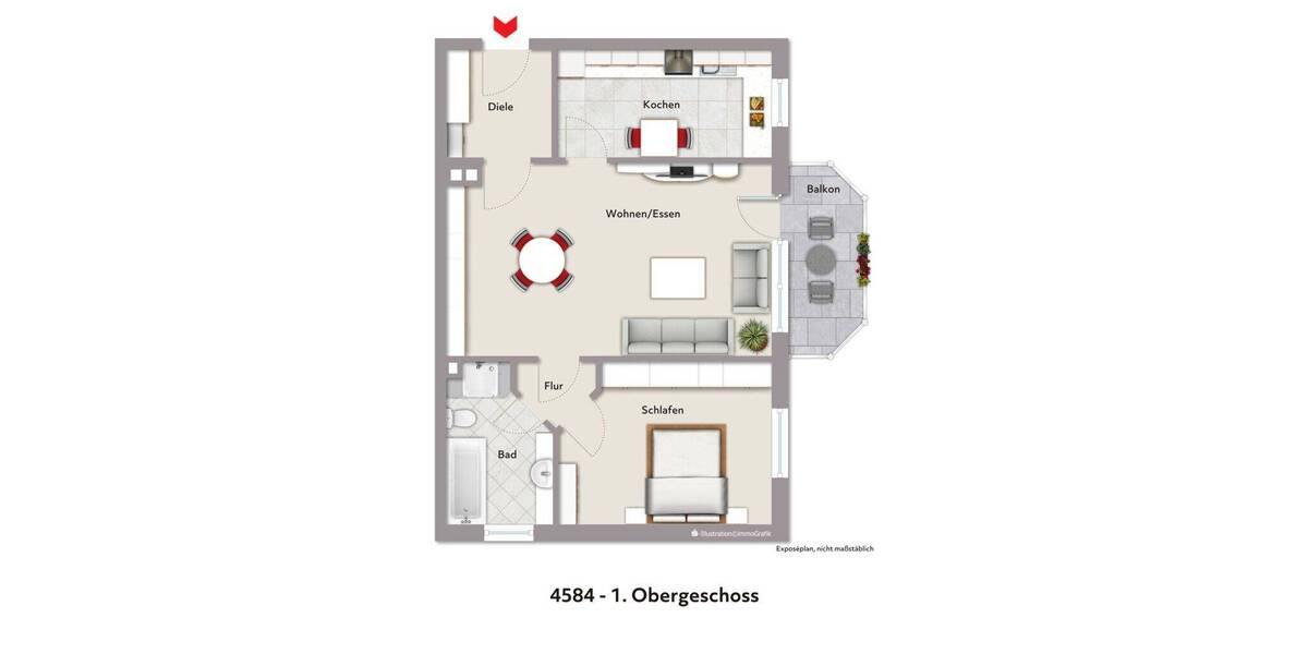 Etagenwohnung Aachen Lichtenbusch - 2 Zimmer, 66 m&sup2;, 189.000&euro; | Angebot:26799107