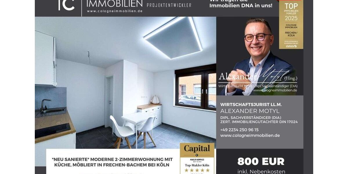 Etagenwohnung Frechen - 2 Zimmer, 40 m&sup2;, 650&euro; | Angebot:25079580