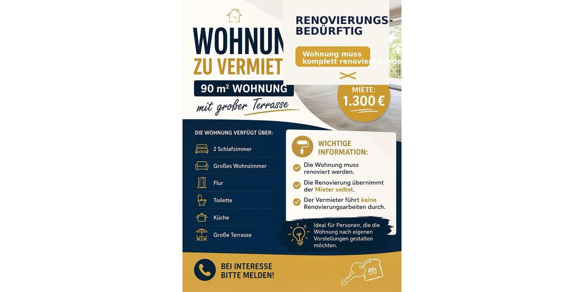Etagenwohnung Euskirchen - 3 Zimmer, 90 m&sup2;, 1.200&euro; | Angebot:26568391