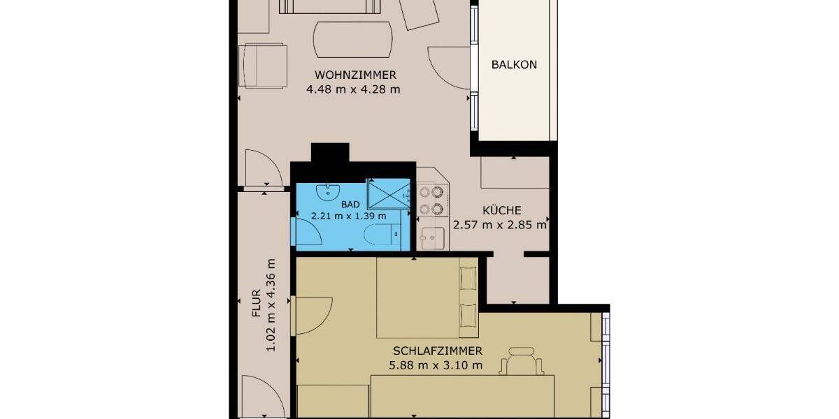 Etagenwohnung Aachen Aachen-Mitte - 2 Zimmer, 42 m&sup2;, 175.000&euro; | Angebot:25674505