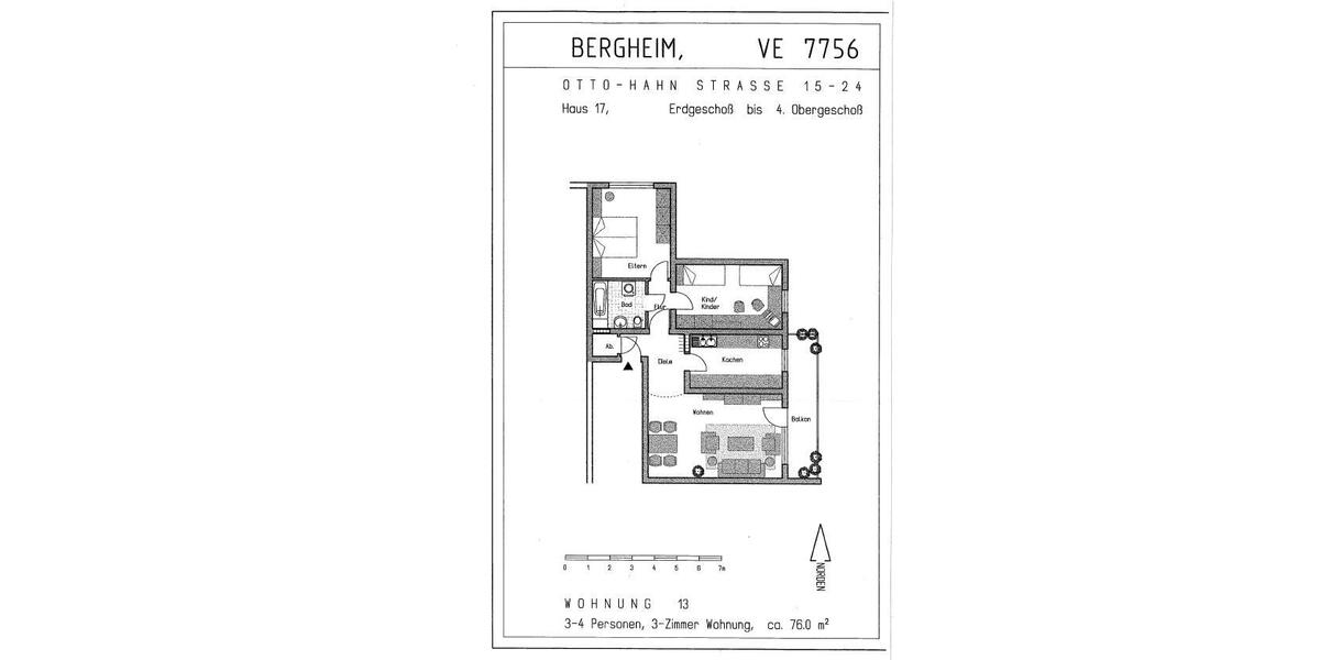 Etagenwohnung Bergheim - 3 Zimmer, 77 m&sup2;, 415&euro; | Angebot:25968595